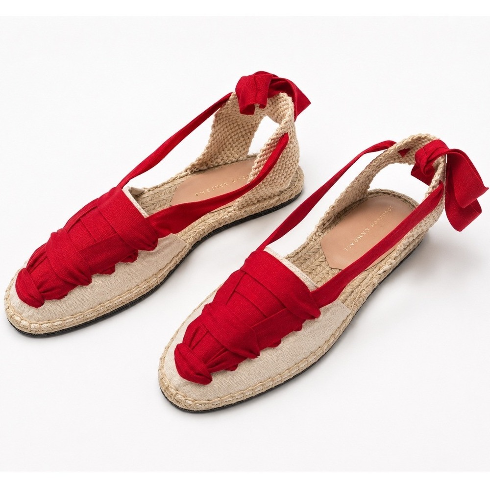 Loeffler Randall Wilson Flat Ankle Wrap Espadrille Natural Red Size 8 NWOB